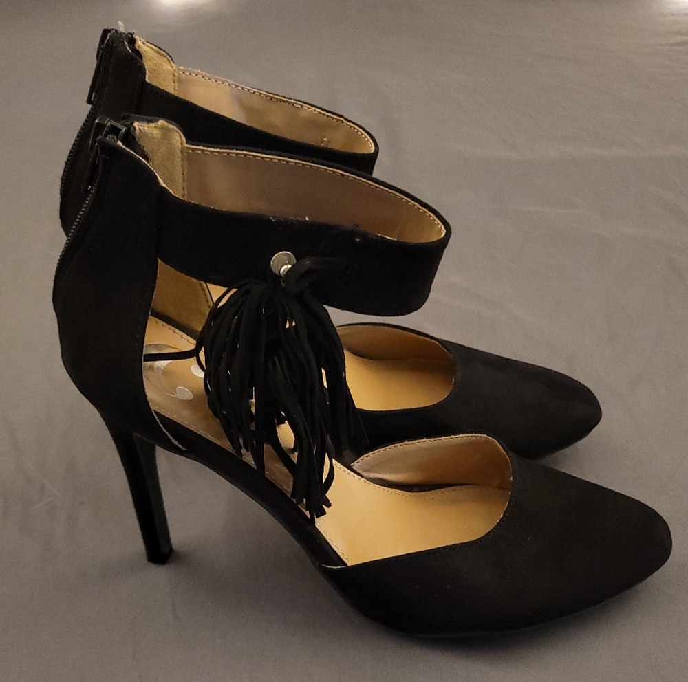 Charming Charlie's | Black Fringe Heels 7